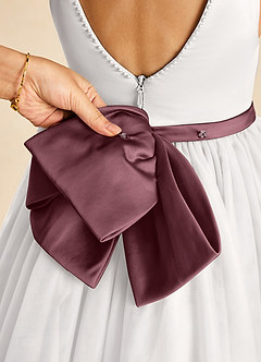 Azazie Seline Flower Girl Dresses Ivory Sangria A-Line Bow Tulle Dress image3