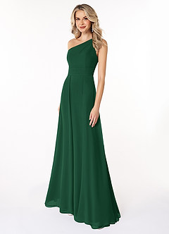 Azazie Dallas Bridesmaid Dresses Dark Green A-Line One Shoulder Chiffon Dress image1