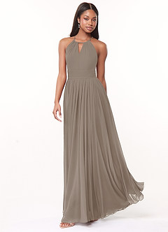 Azazie Cherish Bridesmaid Dresses Taupe A-Line Pleated Chiffon Dress image3