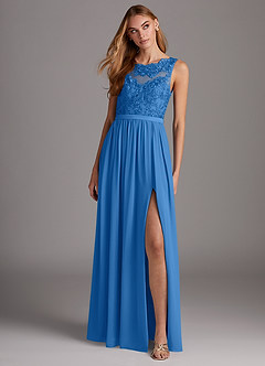 Azazie Elly Bridesmaid Dresses Blue Jay A-Line Lace Scoop Neck Chiffon Dress image3