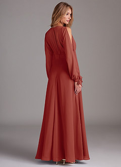 Azazie Matilda Bridesmaid Dresses Terracotta A-Line Long Sleeve Chiffon Dress image2