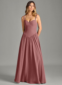 Azazie Evadina 신부 들러리 드레스 A라인 코르셋 쉬폰 바닥 길이 드레스 image5