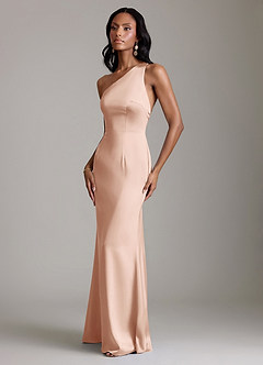 Azazie Voni Brudtärnklänningar Klä av Sjöjungfru i Stretch Satin Ena axeln Roséguld image6