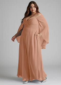 Azazie Cienna Abiti da Damigella Abito A-Line in Chiffon a Spalla Scoperta Champagne Rosa image10