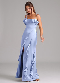 Azazie Malia Robes de demoiselle d'honneur Robe Trapèze en Satin extensible Fente Latérale Eis image4