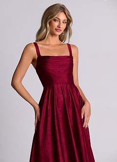 Azazie Shaude 신부 들러리 드레스 A라인 주름진 자카드 바닥 길이 드레스 image2