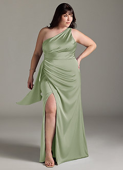 Azazie Maive Bridesmaid Dresses Dusty Sage Sheath Ruched Stretch Satin Dress image6