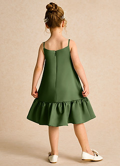 Azazie Kiwi Robe Demoiselle D'honneur Fillette Robe Trapèze en Mat Satiné Bretelle Spaghetti Olive image2