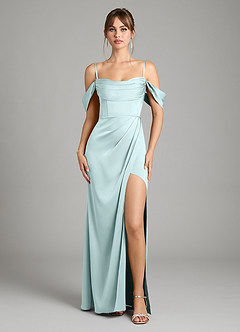 Azazie Johana Vestidos de damas de honor Vestido de Vidrio Marino de Satén Elástico de Corte Sirena Convertible con Vestidos sin tirantes image2