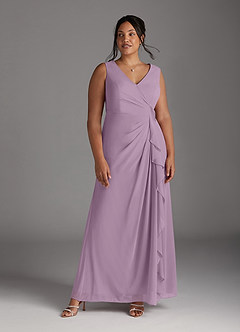 Azazie Manuella vestidos de madre de la novia Vestido de Glicinia de Gasa de Corte En A con Cuello en V plisado image13