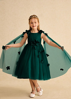 Azazie Staria Flower Girl Dresses Pine Ball-Gown Ruched Tulle Dress image4