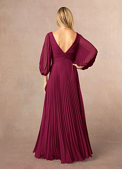 Azazie Zahara Final Sale Burgundy A-Line V-Neck Pleated Chiffon Dress image3