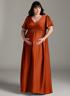 Azazie Verna Gravid brudtärna klänningar Klänning A-Line Ruched Golvlängd Stretch Satin image13