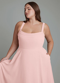 Azazie Shaude Bridesmaid Dresses Powder Pink A-Line Pleated Chiffon Dress image11