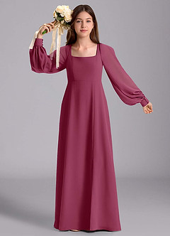 Azazie Bondi Junior Vestido de Mora de Gasa de Corte en A con Blusón image5