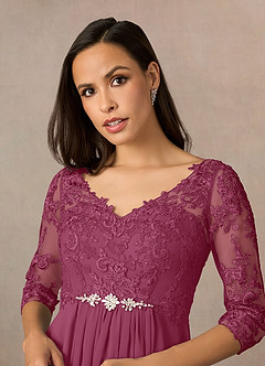 Azazie Hayek Mother of the Bride Dresses Mulberry A-Line V-Neck Lace Chiffon Dress image3