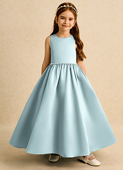 Azazie Daisies Robe Demoiselle D'honneur Fillette Robe Princesse en Mat Satiné Arc Brume image2