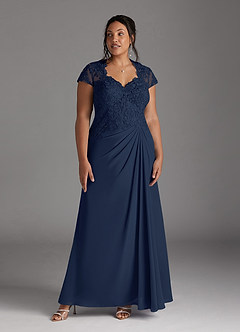 Azazie Junie Mère de la mariée Robes Robe Trapèze en Mousseline de soie Dentelle Bleu Marine Foncé image7