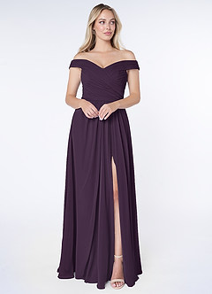 Azazie Audrianna Bridesmaid Dresses Plum A-Line Off-The-Shoulder Gathered Chiffon Convertible Dress image1