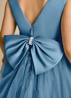 Azazie Pear Flower Girl Dresses Steel Blue Ball-Gown Bow Tulle Dress image6