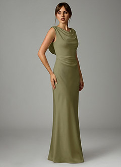 Azazie Kieryn Bridesmaid Dresses Pistachio Mermaid Pleated Stretch Satin Dress image4