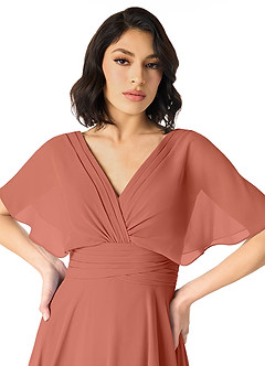 Azazie Pamela Bridesmaid Dresses Clay A-Line V-Neck Pleated Chiffon Dress image4