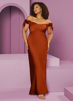 Barbie ♥ Azazie Bridesmaid Dresses Paprika Sheath Off the Shoulder Stretch Satin Convertible Dress image8