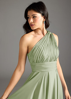 Azazie Charlize Bridesmaid Dresses Dusty Sage A-Line One Shoulder Stretch Satin Dress image7