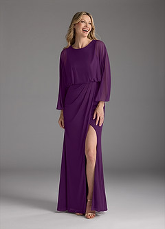 Azazie Ysabella Mother of the Bride Dresses Grape Mermaid Pleated Mesh Dress image3