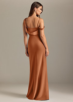 Azazie Madelyn Robes de demoiselle d'honneur Robe Sirène Convertible en Satin extensible Épaule décolletée Cuivre image2
