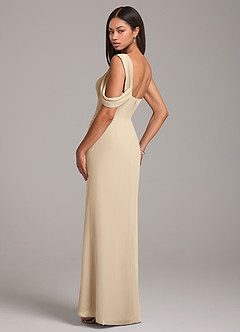 Azazie Wynter Bridesmaid Dresses Champagne Sheath Off the Shoulder Chiffon Dress image5