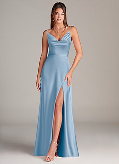 Azazie Sarella Brudtärnklänningar Klä av A-Linje i Stretch Satin Plisserad Puderblå image1