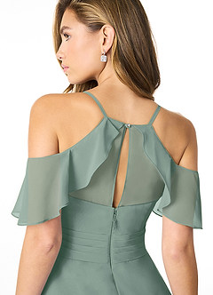 Azazie Dakota Bridesmaid Dresses Silver Sage A-Line V-Neck Pleated Chiffon Dress image4