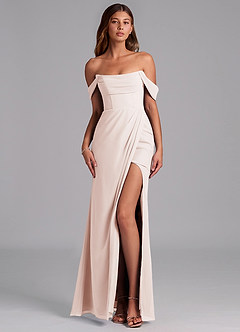 Azazie Johana Jurken voor bruidsmeisjes Converteerbaar Jurk van Chiffon met Zeemeermin Off the Shoulder Rozenblaadje image1