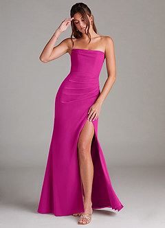 Azazie Leonis Vestidos de damas de honor Vestido de Fucsia de Gasa de Corte Recto Convertible con Sin tirantes image1