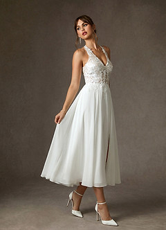 Azazie Sonia Wedding Dresses Diamond White Nude A-Line Lace Dress image1