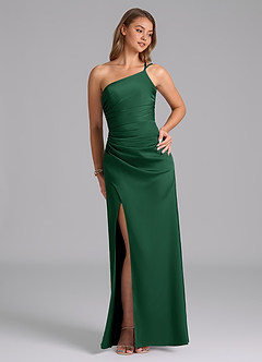Azazie Eren Brautjungfernkleider Meerjungfrau-Linie One-Shoulder Stretch-Satin Kleid Dunkelgrün image4