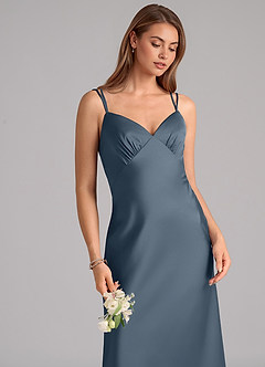 Azazie Suttona Robes de demoiselle d'honneur Robe Trapèze en Satin extensible Plissée Violet Crépusculaire image7