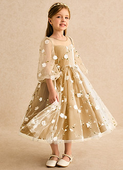Azazie Elowen Flower Girl Dresses Butterscotch A-Line Sweetheart Neckline Lace Dress image4