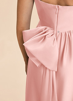 Azazie Kai Junior Powder Pink A-Line Pleated Stretch Satin Dress image7