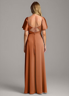 Azazie Chloe Robes de demoiselle d'honneur Robe Trapèze en Satin extensible Encolure en Forme de Cœur Cuivre image3