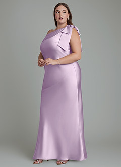 Azazie Yuanna Bridesmaid Dresses Frosted Lilac Mermaid One Shoulder Stretch Satin Dress image13