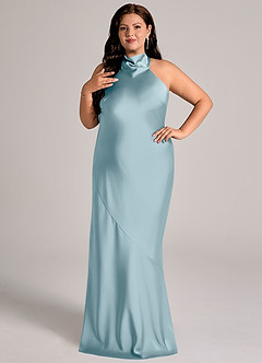 Azazie Velli Abiti da Damigella Abito Sirena in Raso Elasticizzato Collo Alto Blu Lunatico image10