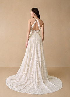 Azazie Camari At-home Try On Dresses Diamond White Champagne A-Line Sequins Lace Dress image4