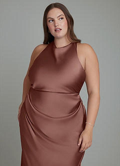 Azazie Evadne Brautjungfernkleider Etui Plissee Stretch-Satin Kleid Espresso image9