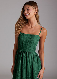 Azazie Delphina Bridesmaid Dresses Dark Green A-Line Strapless Floral Burnout Convertible Dress image2