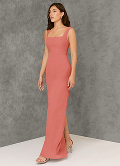 Azazie Flori Abiti da Damigella Abito Tubino in Chiffon Scollo quadrato Salmone Rosa image4