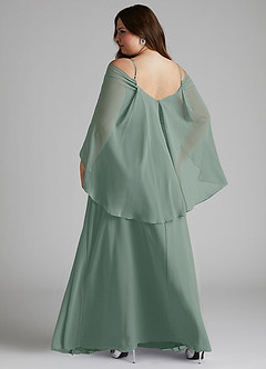 Azazie Cienna Robes de demoiselle d'honneur Robe Trapèze en Mousseline de soie Manches longues Sauge D'argent image8