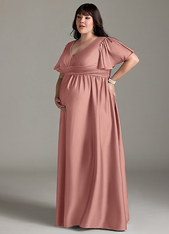 Azazie Verna vestidos de dama de honor de maternidad Vestido de Corte En A Volante Hasta el suelo Satén Elástico image14
