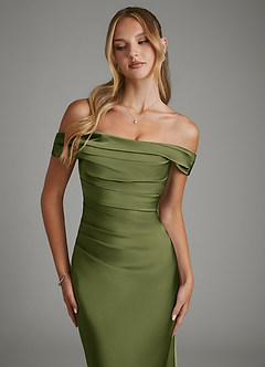 Azazie Hayden Robes de demoiselle d'honneur Robe Sirène en Satin extensible Corset Olive image6